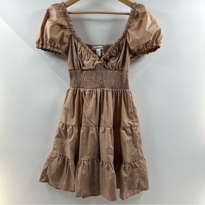 Charlotte Russe Beige Puff-Sleeve Dress – Size Medium